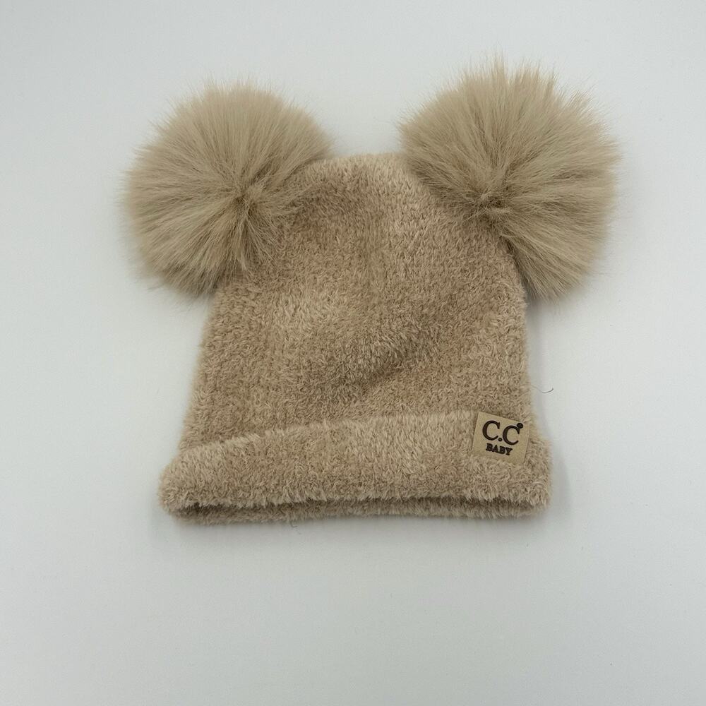 C.C Kids Children’s Double Pom Pom All Over Cable Knit Soft Beanie Hat 2-6yr